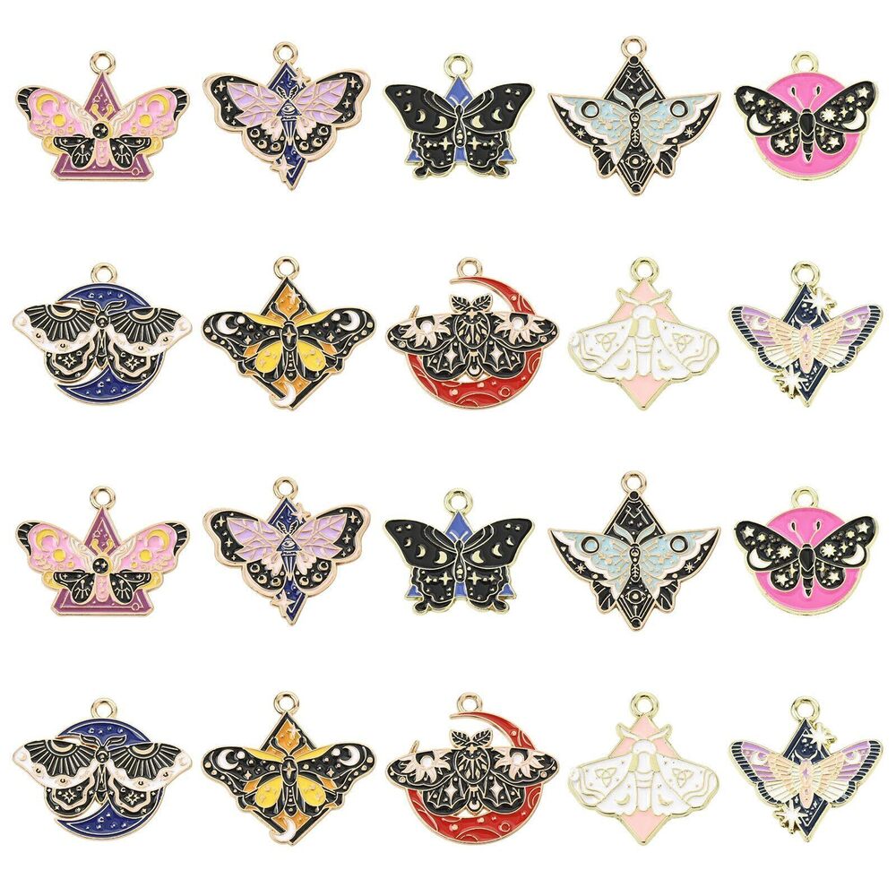 1543 20 Pcs Enamel Butterfly Moth Charms Alloy Golden Plated Charms Magic